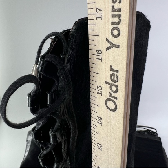 NWT Migliorini Calf Hair Boots Reptile Pattern Lace Up Back 7.5 Black Real Fur - Picture 9 of 12